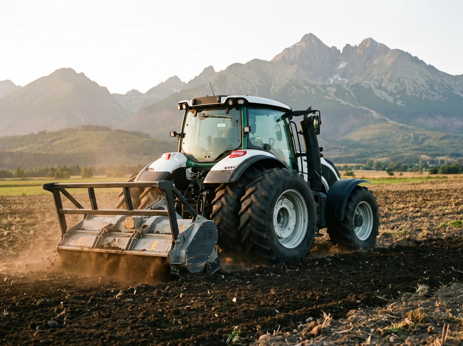 Traktor GEOMASTER s rotorovou frézou pri kultivovaní pôdy